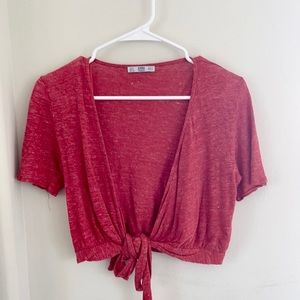 Zara Linen Cropped Wrap Top